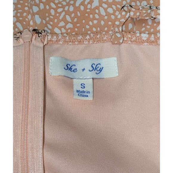 She + Sky Romper S Women's Orange Speckle Print Ruffle Strap Shorts One Piece - Picture 8 of 9